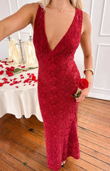 Farida Red Lace Maxi Dress