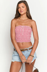 Boston Red Gingham Strapless Top