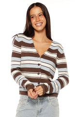 Misha Brown and Blue Stripe Button Down Cardigan