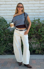 Amerie Brown Stripe Off Shoulder Knit Top