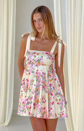 Brilliana Yellow Bloom Mini Dress