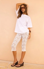 Lydia White Lace Mid Rise Capri Pants