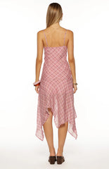 Milla Pink Plaid Hanky Hem Midi Dress