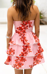 Sofia Pink Floral Strapless Ruffle Mini Dress