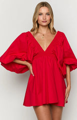 Torie Red Short Sleeve Mini Dress