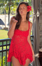 All Mine Red Lace Mini Dress
