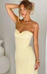 Bridie Yellow Mesh Formal Maxi Dress