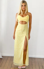 Fallon Yellow Sequin Cut Out Formal Maxi Dress