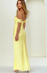 Ella Light Yellow Off Shoulder Formal Maxi Dress