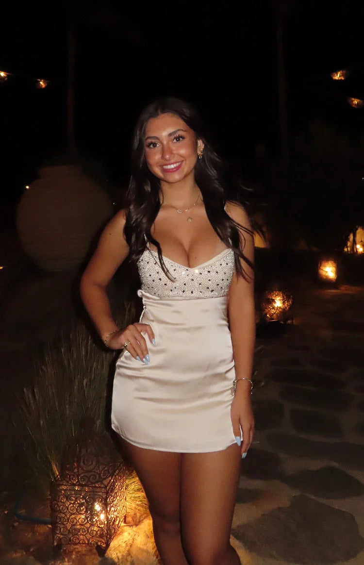 Fran Cream Sequin Contrast Party Mini Dress