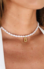 Bodie Pearl Gold Initial Letter Necklace