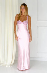 Jazzy Pink Contrast Rhinestone Satin Maxi Dress