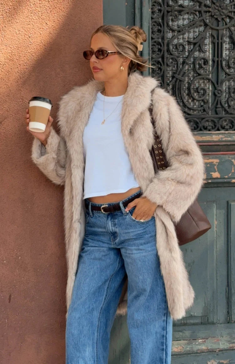 It Girl Sand Faux Fur Maxi Coat