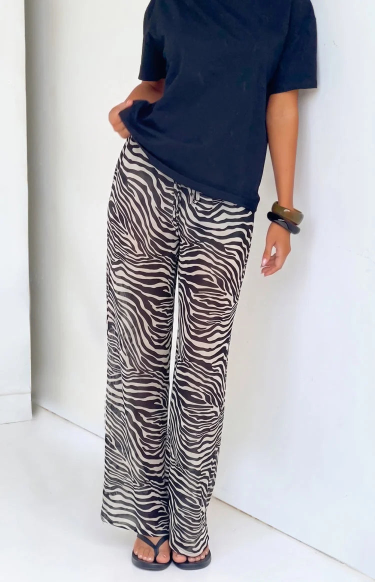 Joplin Black Sheer Zebra Print Pants