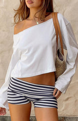 Bennie Navy Stripe Foldover Micro Shorts