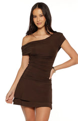 Yolanda Brown Off Shoulder Mini Dress