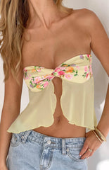 Jacqulin Yellow Bloom Strapless Top