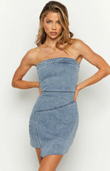 Jasmine Mid Wash Denim Wrap Front Mini Dress