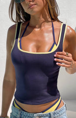 Prue Navy Contrast Bind Scoop Neck Tank Top