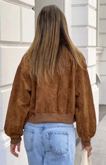 Rebecca Tan Cuffed Suedette Bomber Jacket