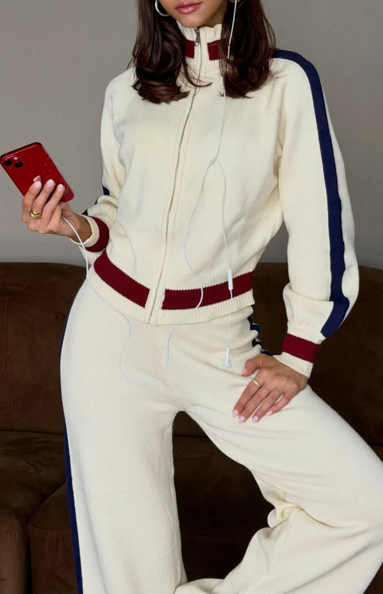 Liberty Cream Knit Jacquard Zip Sweater