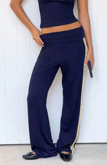 Sia Navy Contrast Stripe Foldover Jersey Pants