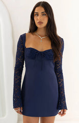 Verity Navy Lace Long SLeeve Mini Dress