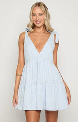 Angel Girl Blue Gingham Floral Mini Dress