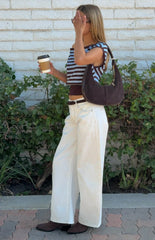 Amerie Brown Stripe Off Shoulder Knit Top