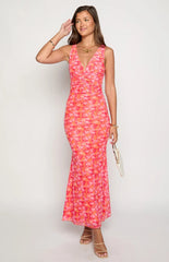 Beck Orange Floral Print Maxi Dress