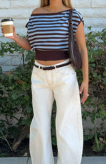 Amerie Brown Stripe Off Shoulder Knit Top