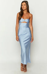 Xander Blue Satin Maxi Dress