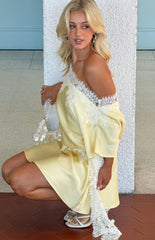 Otis Yellow Satin Lace Trim Party Mini Dress